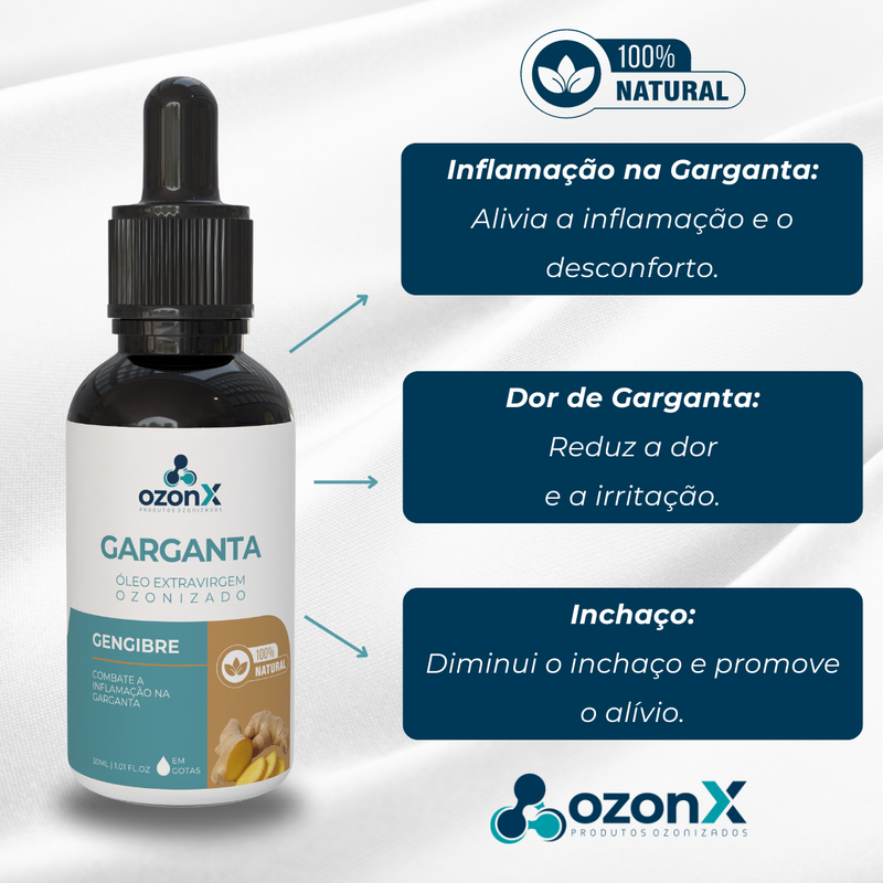 Garganta: Óleo De Gengibre Ozonizado - 30ml - 100% Natural