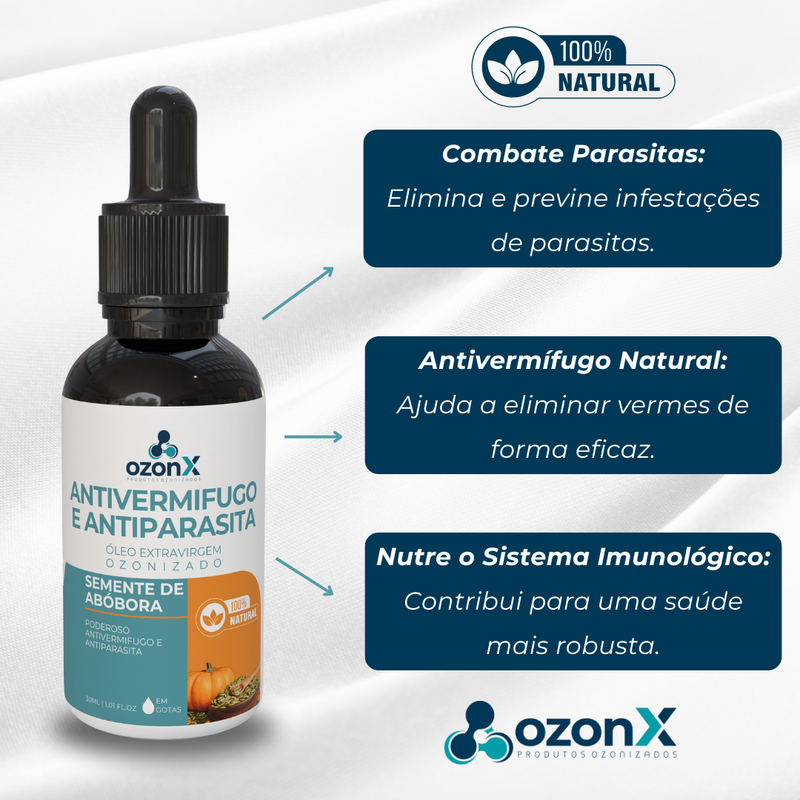 Antivermífugo e Antiparasita: Óleo De Semente De Abóbora Ozonizado - 30ml - 100% Natural