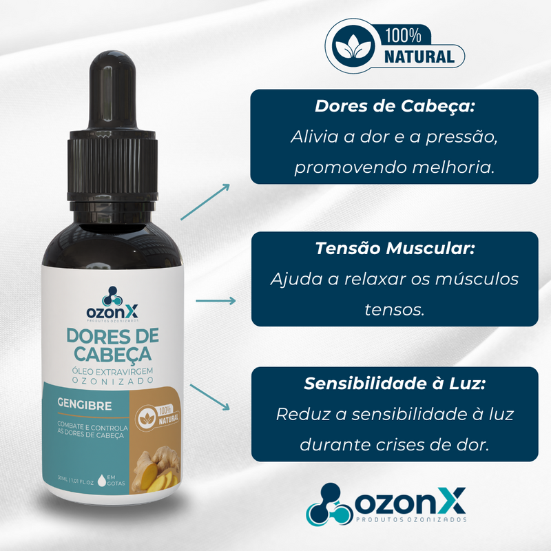 Dor de Cabeça: Óleo De Gengibre Ozonizado - 30ml - 100% Natural