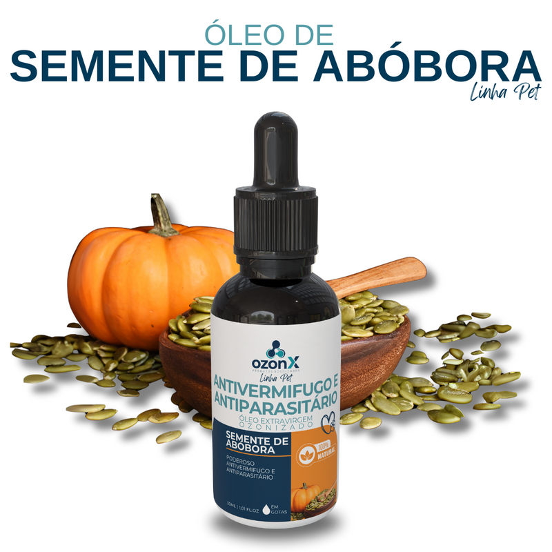 PET Anti Vermífugo e Parasita: Óleo De Semente De Abóbora Ozonizado Animal  - 30ml - 100% natural