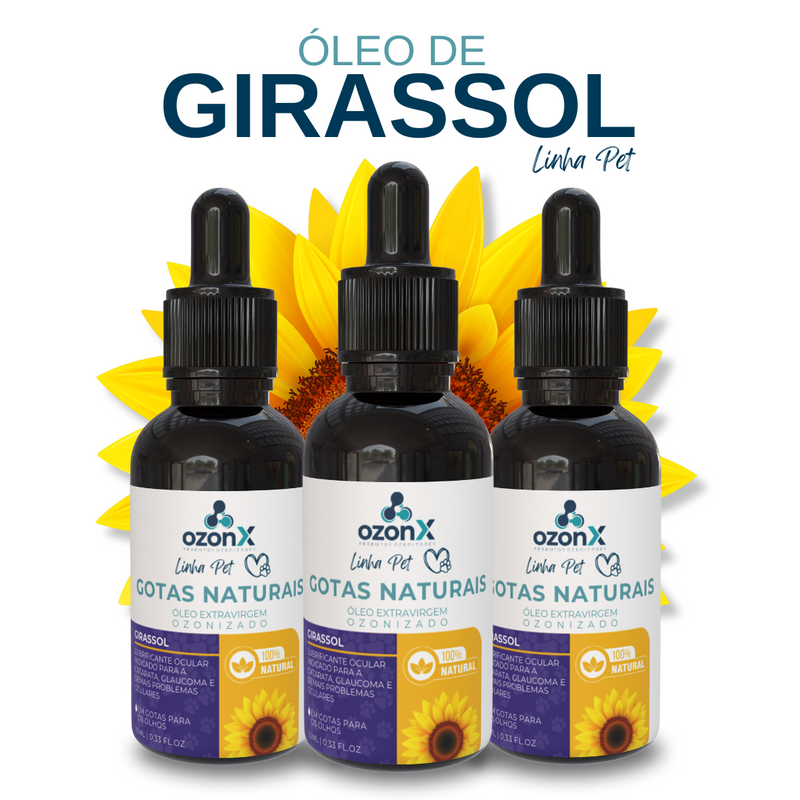 PET Suplemento Ocular Animal /  Gotas Naturais : Óleo de Girassol Ozonizado - 10ml - 100% Natural (nv)