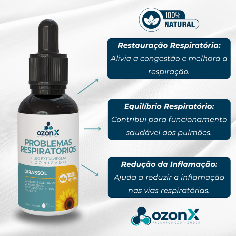 Problemas Respiratórios: Óleo De Girassol Ozonizado - 30ml - 100% Natural