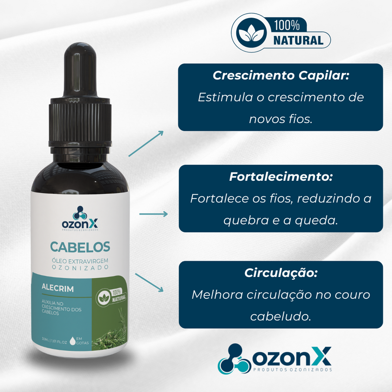 Cabelo: Óleo De Alecrim Ozonizado - 30ml - 100% Natural