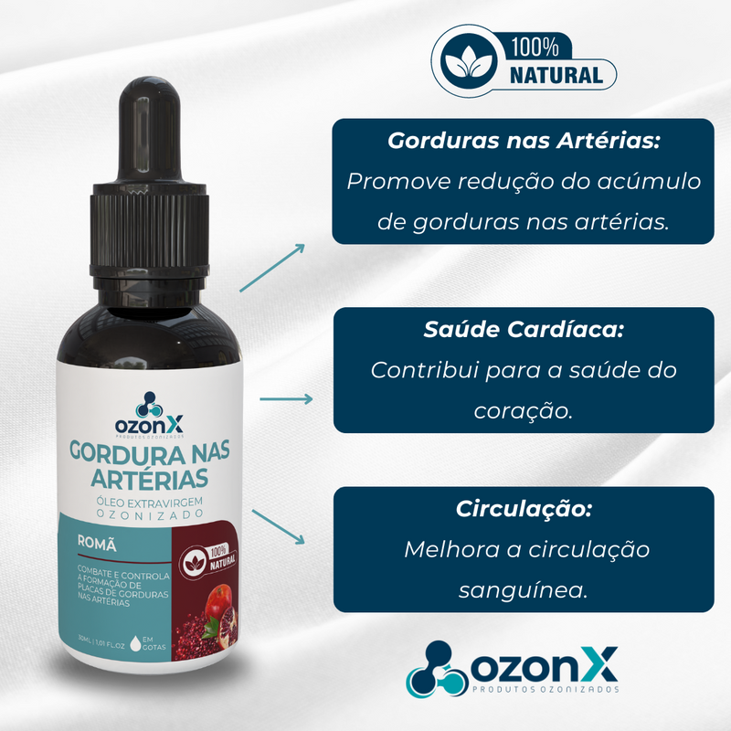 Gorduras nas Artérias: Óleo De Romã Ozonizado - 30ml - 100% Natural