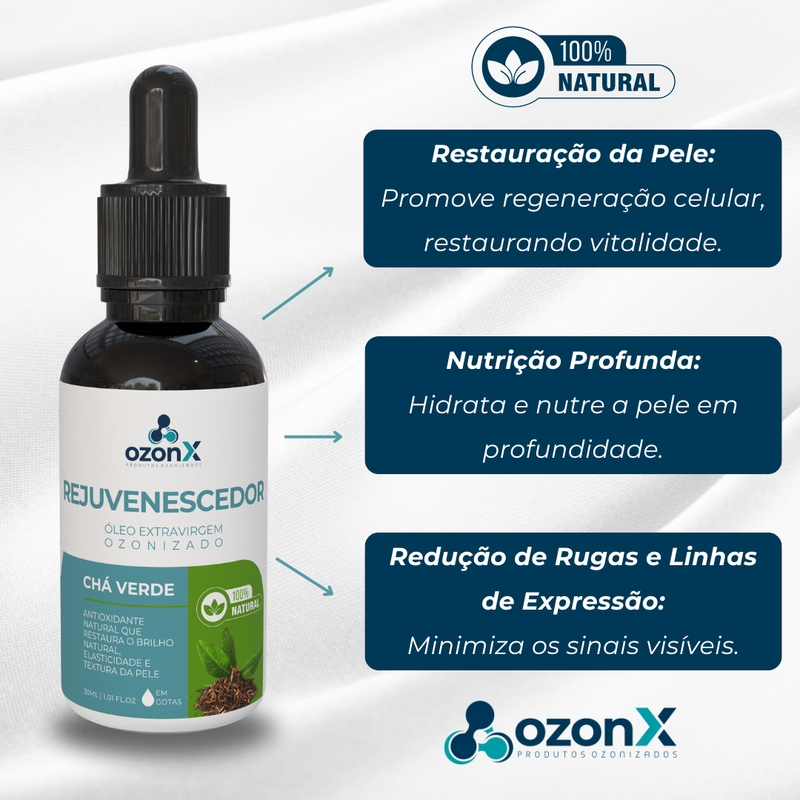 Rejuvenescedor: Óleo de Chá Verde Ozonizado - 30ml - 100% natural