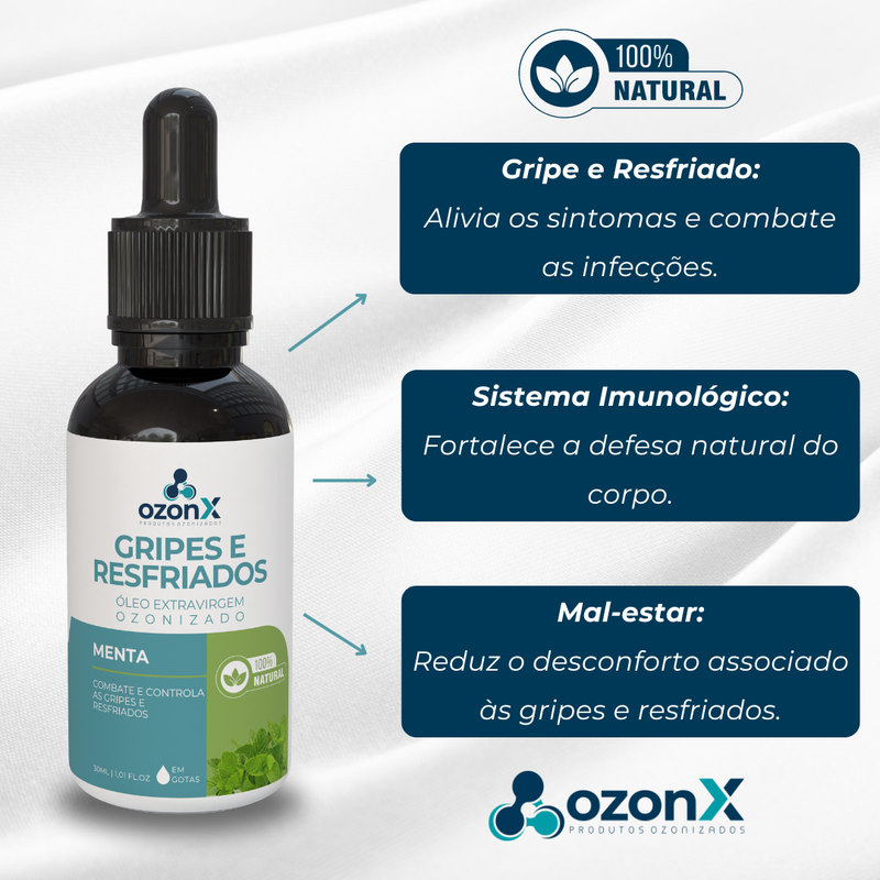 Gripe e Resfriado: Óleo de Menta Ozonizado - 30ml - 100% Natural