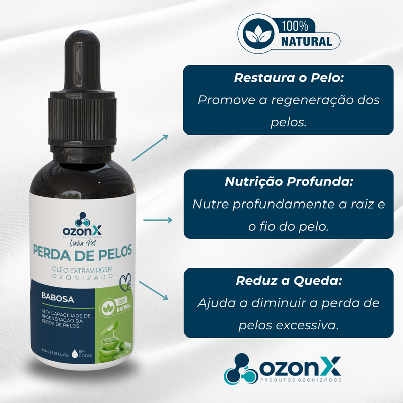 PET Perda de Pelos:  Óleo De Babosa Ozonizado Animal 30ml - 100% Natural