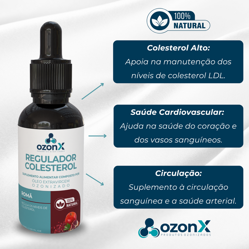 Óleo de Romã Ozonizado Regula Níveis de Colesterol - 30ml - 100% Natural