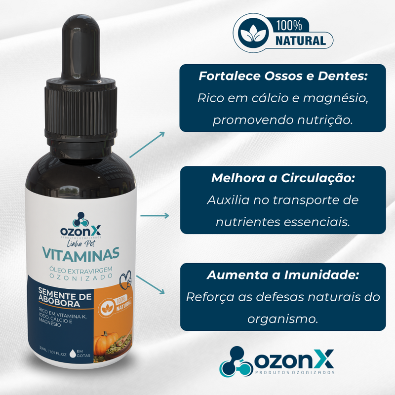 PET Vitamina: Óleo De Semente De Abóbora Ozonizado Animal  - 30ml - 100% natural