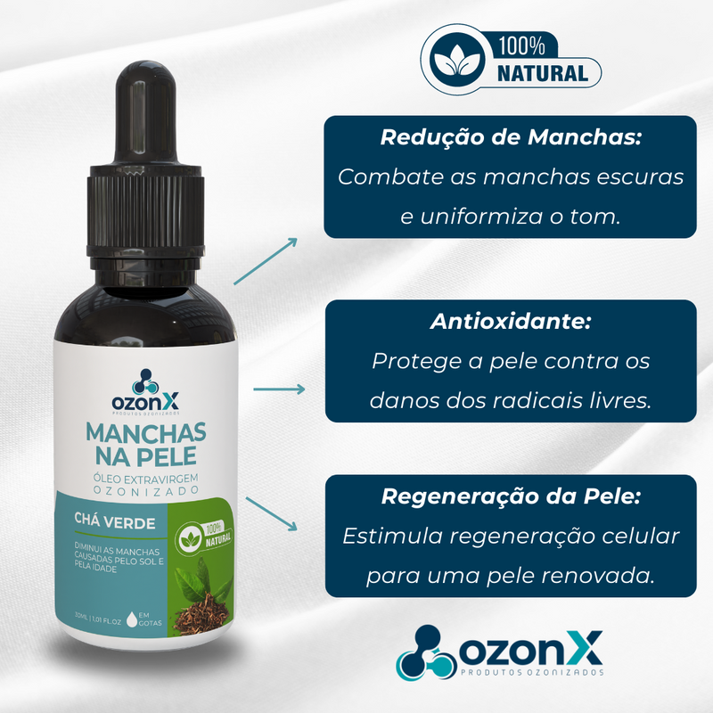 Manchas: Óleo de Chá Verde Ozonizado - 30ml - 100% natural