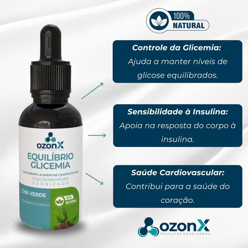 Óleo de Chá Verde Ozonizado para Equilíbrio Glicêmico - 30ml - 100% Natural