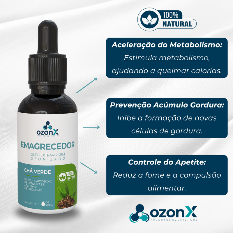 Emagrecedor: Óleo de Chá Verde Ozonizado - 30ml - 100% natural