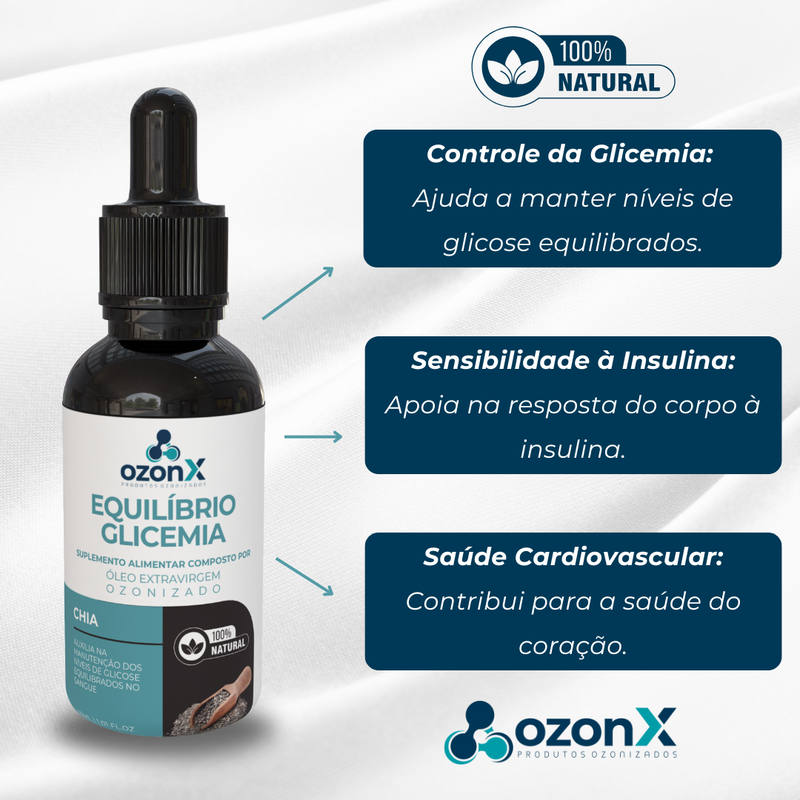 Óleo de Chia Ozonizado para Equilíbrio Glicêmico - 30ml - 100% Natural