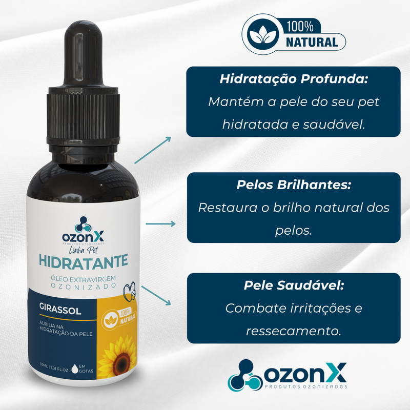 PET Hidratação: Pelos e Pele / Óleo de Girassol Ozonizado Animal - 30ml - 100% Natural