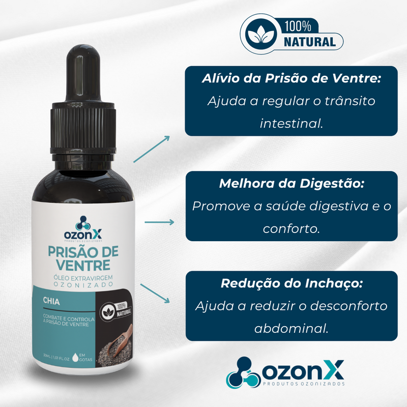 Prisão Ventre: Óleo De Chia Ozonizado - 30ml - 100% Natural