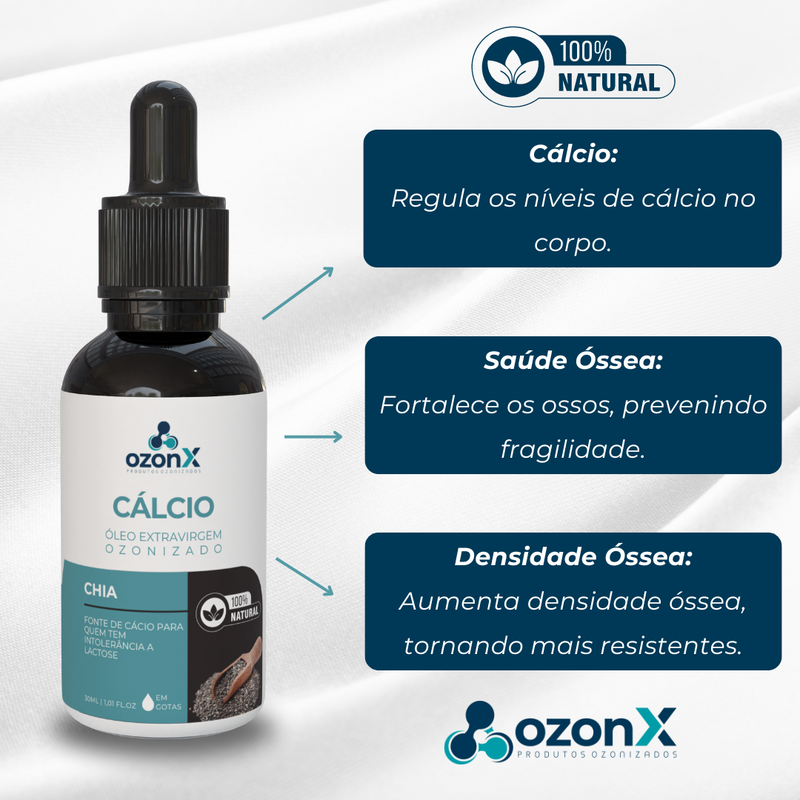 Cálcio: Óleo De Chia Ozonizado - 30ml - 100% Natural