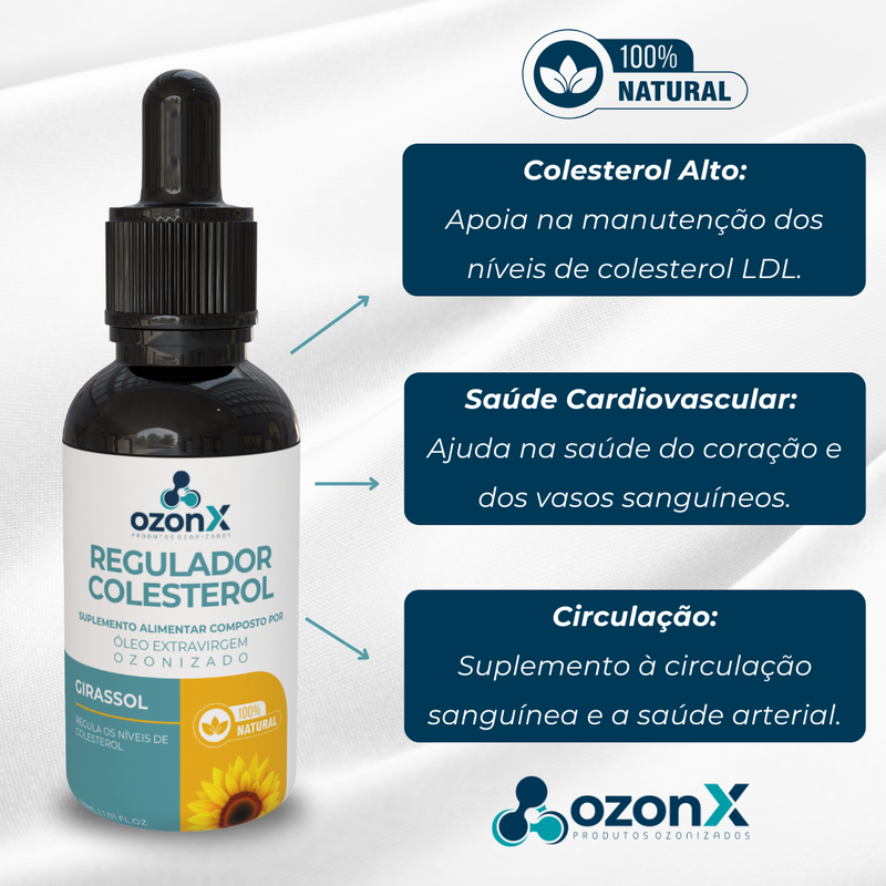 Óleo de Girassol Ozonizado Regula Níveis de Colesterol - 30ml - 100% Natural