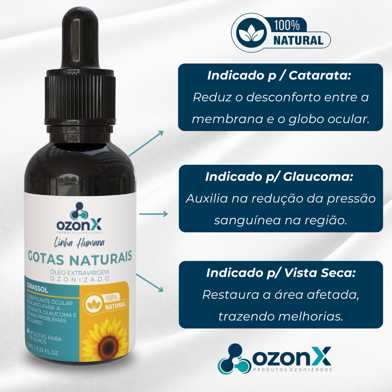 Lubrificante Ocular Humano: Gotas Naturais / Óleo de Girassol Ozonizado - 10ml - 100% natural (nv)