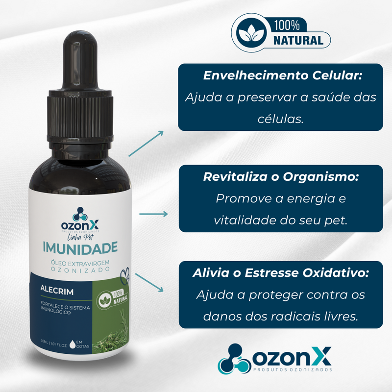 PET Imunidade: Regenera Células do Envelhecimento / Óleo De Alecrim Ozonizado Animal - 30ml - 100% Natural