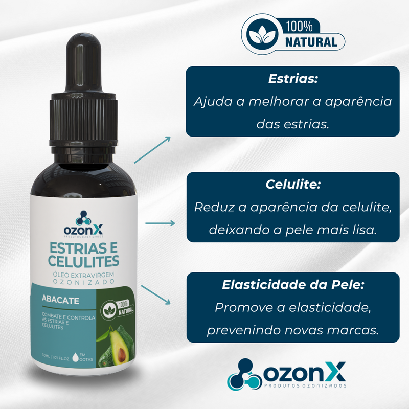 Estrias & Celulites: Óleo De Abacate Ozonizado - 30ml - 100% Natural