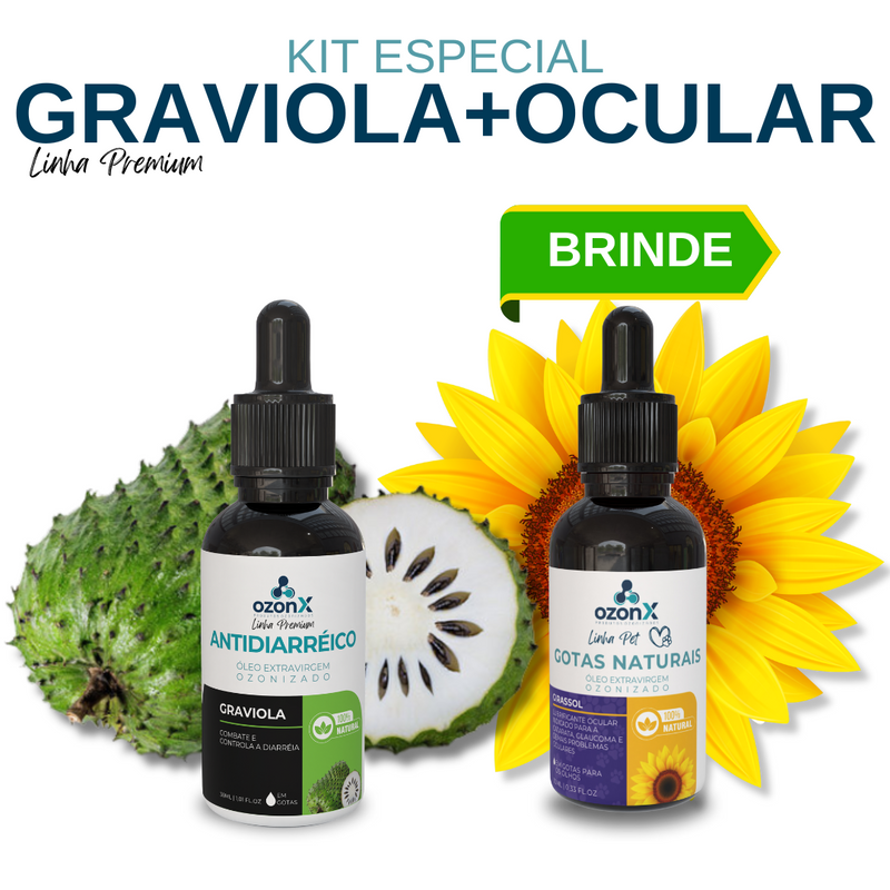 KIT Antidiarréico: Óleo Premium Graviola Ozonizado + Brinde Ocular - FRETE GRÁTIS 🚚