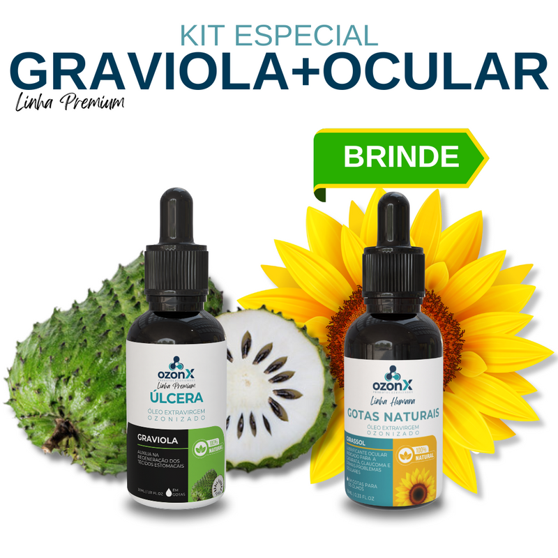 KIT Anti-úlcera: Óleo Premium Graviola Ozonizado + Brinde Ocular - FRETE GRÁTIS 🚚