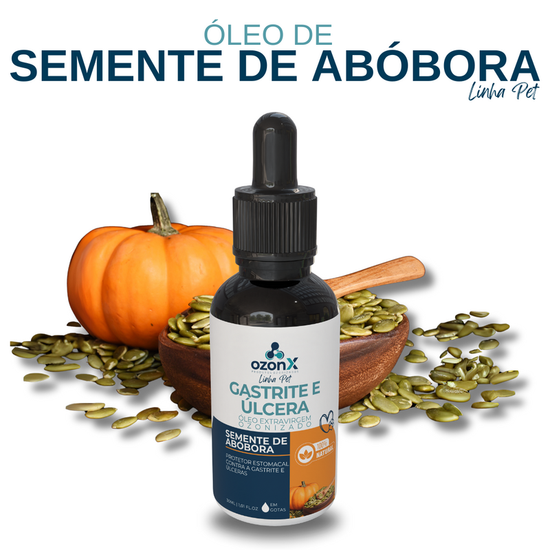 PET Gastrite e Úlceras: Óleo De Semente De Abóbora Ozonizado Animal  - 30ml - 100% natural