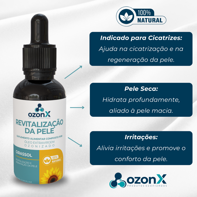 Óleo de Girassol Ozonizada para Revitalização e Hidratação da Pele - 30ml - 100% Natural