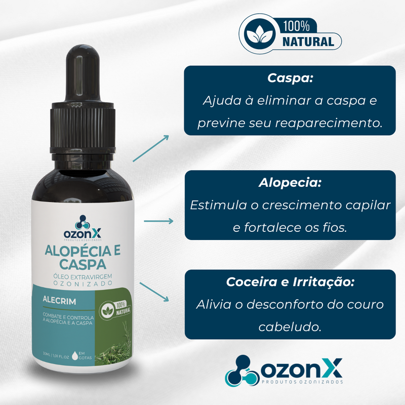 Caspa e Alopécia: Óleo De Alecrim Ozonizado - 30ml - 100% Natural