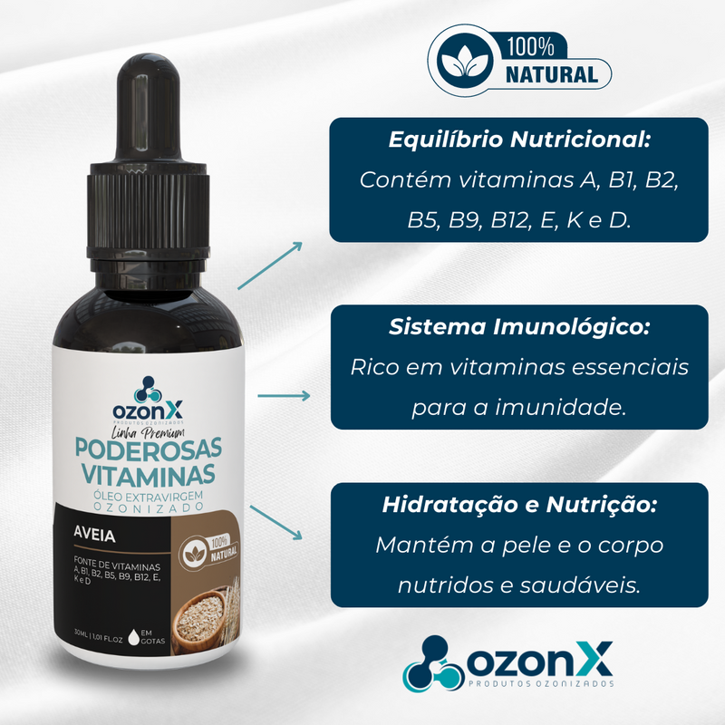 Mix de Vitaminas: Óleo De Aveia Premium Ozonizado - 30ml - 100% Natural