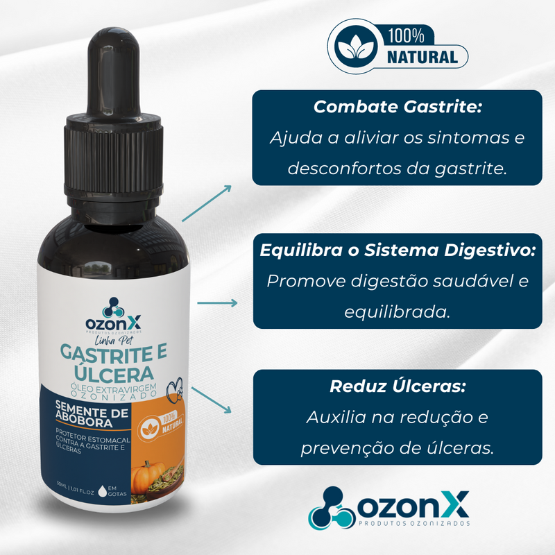 PET Gastrite e Úlceras: Óleo De Semente De Abóbora Ozonizado Animal  - 30ml - 100% natural