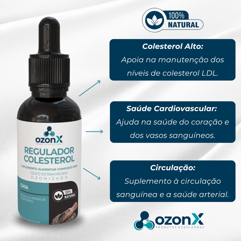 Óleo de Chia Ozonizado Regula Níveis de Colesterol - 30ml - 100% Natural