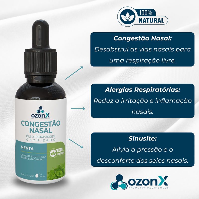 Congestão Nasal: Óleo de Menta Ozonizado - 30ml - 100% Natural