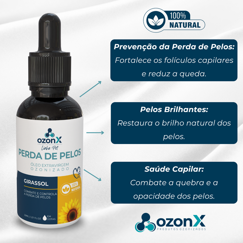 PET Perda de Pelos: Óleo de Girassol Ozonizado Animal - 30ml - 100% Natural