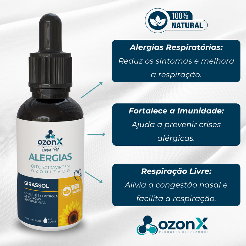 PET Alergias Respiratórias: Óleo de Girassol Ozonizado Animal - 30ml - 100% Natural