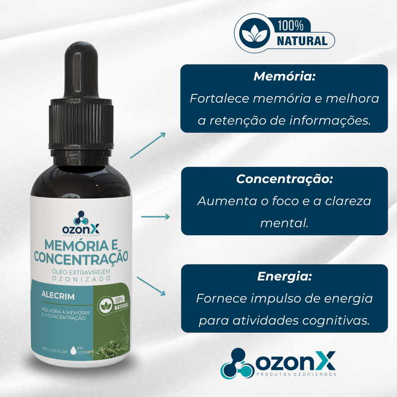 Memória e Concentração: Óleo De Alecrim Ozonizado - 30ml - 100% Natural