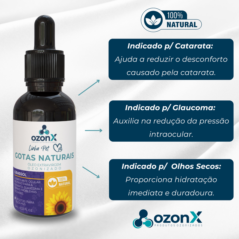 PET Lubrificante Ocular Animal /  Gotas Naturais : Óleo de Girassol Ozonizado - 10ml - 100% Natural (nv)