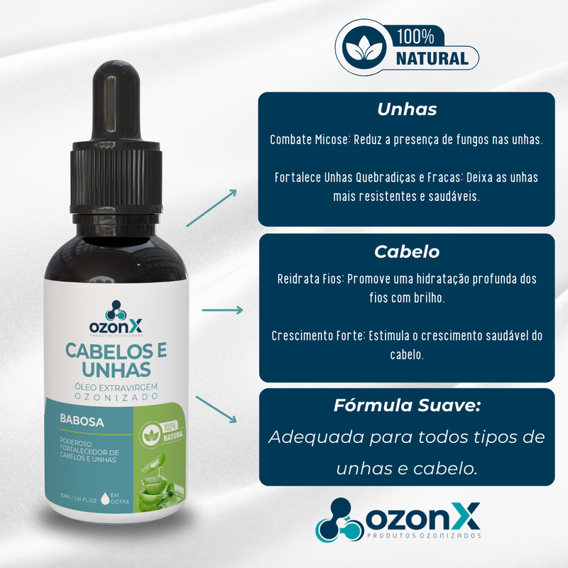 Cabelos e Unhas: Óleo De Babosa Ozonizado - 30ml - 100% Natural