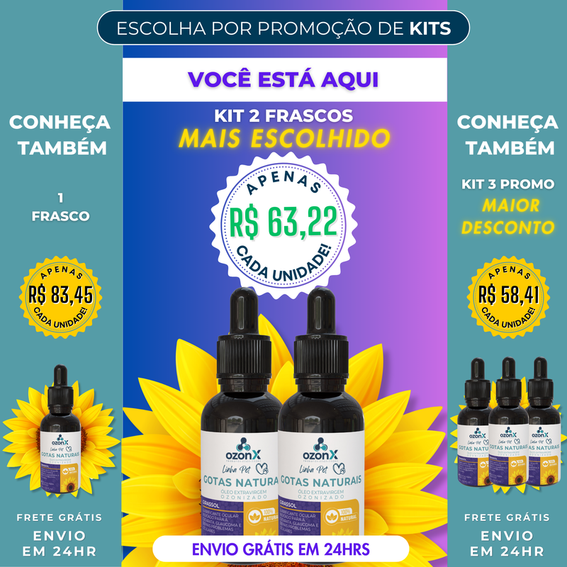 PET Suplemento Ocular Animal: Óleo de Girassol Ozonizado - 100% Natural - FRETE GRÁTIS 🚚