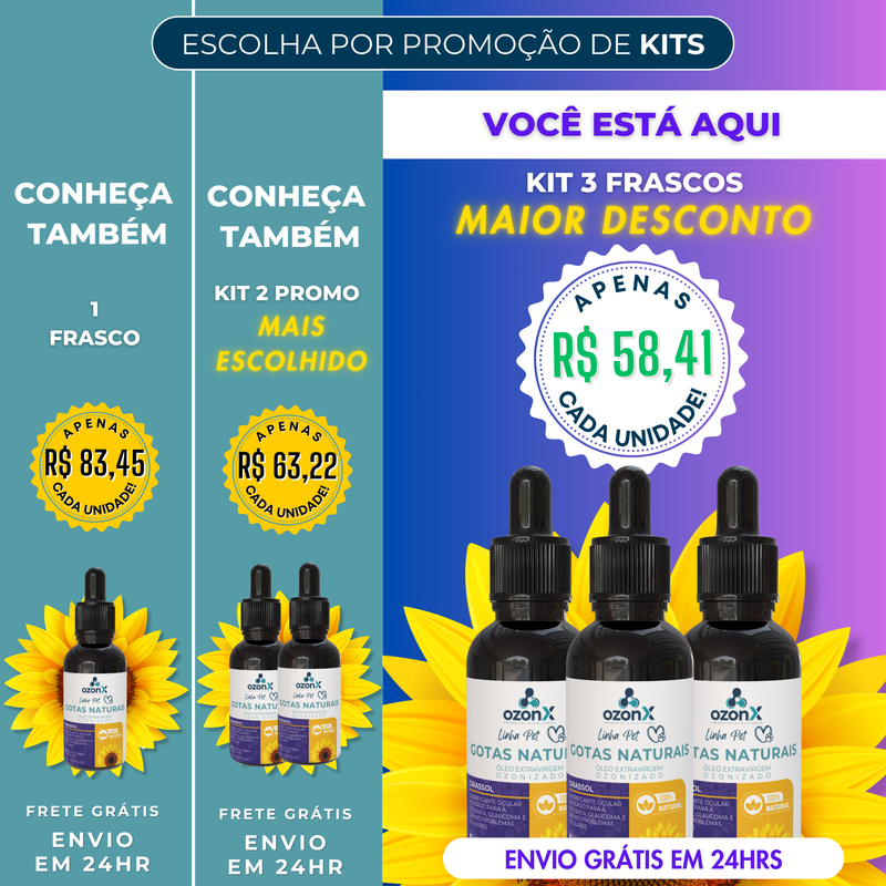 PET Suplemento Ocular Animal: Óleo de Girassol Ozonizado - 100% Natural - FRETE GRÁTIS 🚚