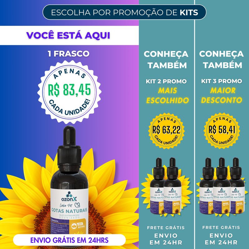 PET Suplemento Ocular Animal: Óleo de Girassol Ozonizado - 100% Natural - FRETE GRÁTIS 🚚